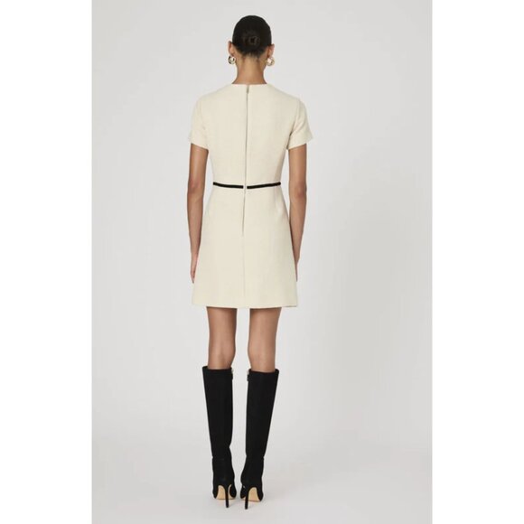 FRENCH CONNECTION Velvet Bow Short Sleeve Bouclé Minidress in Cream/ Black - Picture 2 of 11